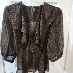 Ralph Lauren Brown Patterned Sheer Blouse